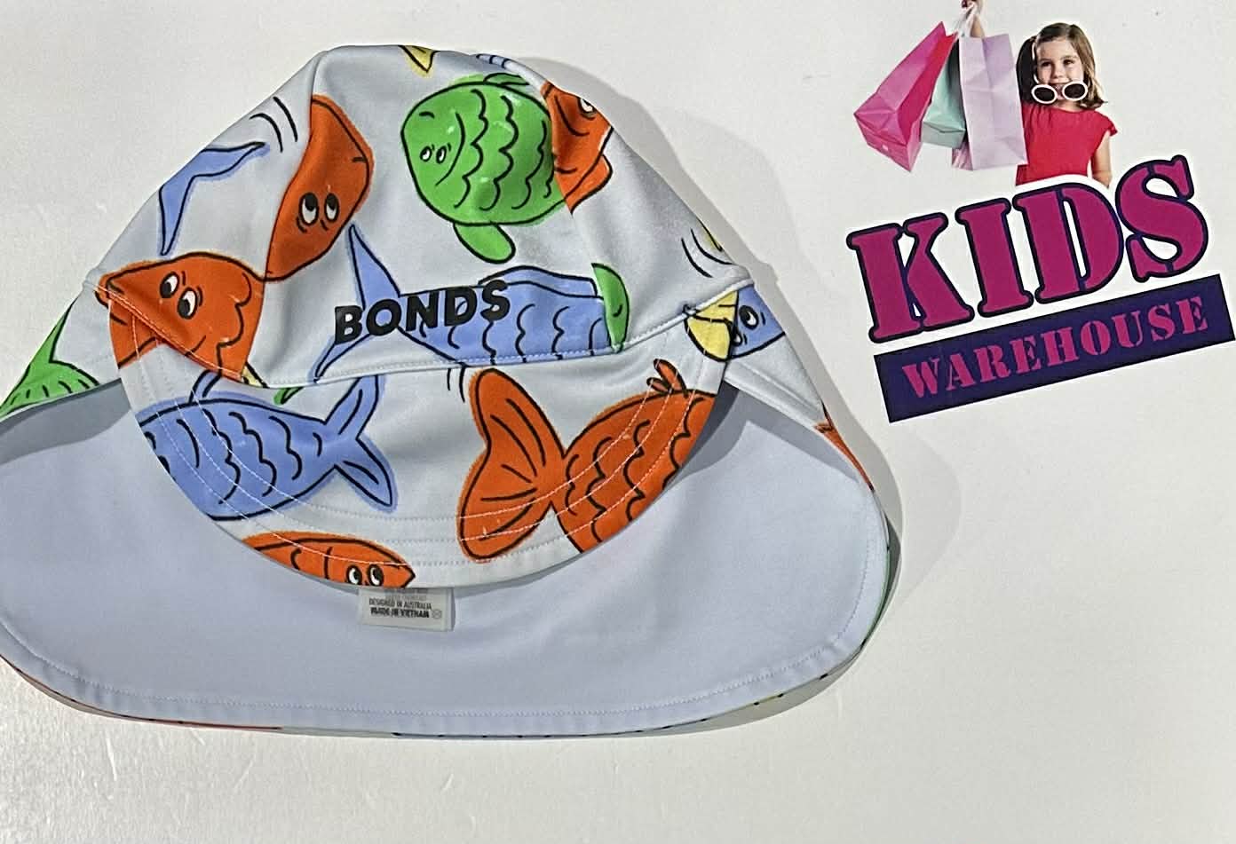 Bonds Blue, Fish Print Swim Hat Size Small (3-6 Months)