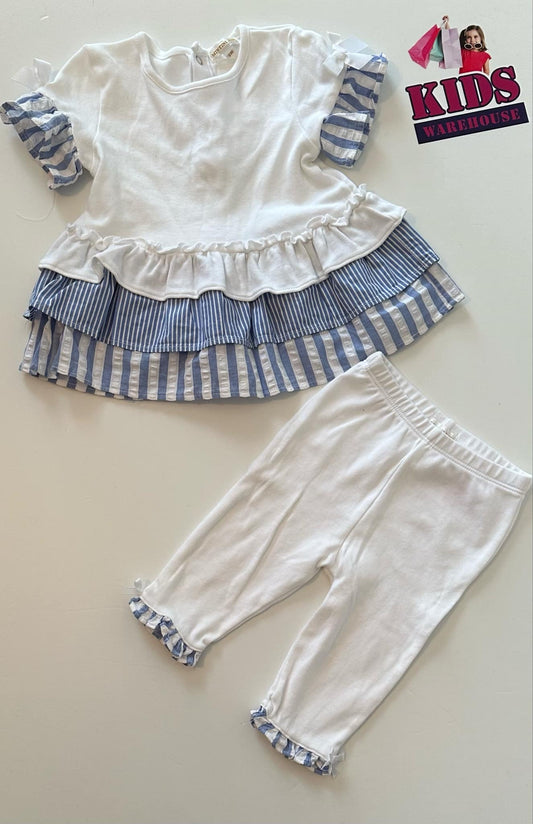 Mintini Baby White & Blue 2 Piece Set Size 0