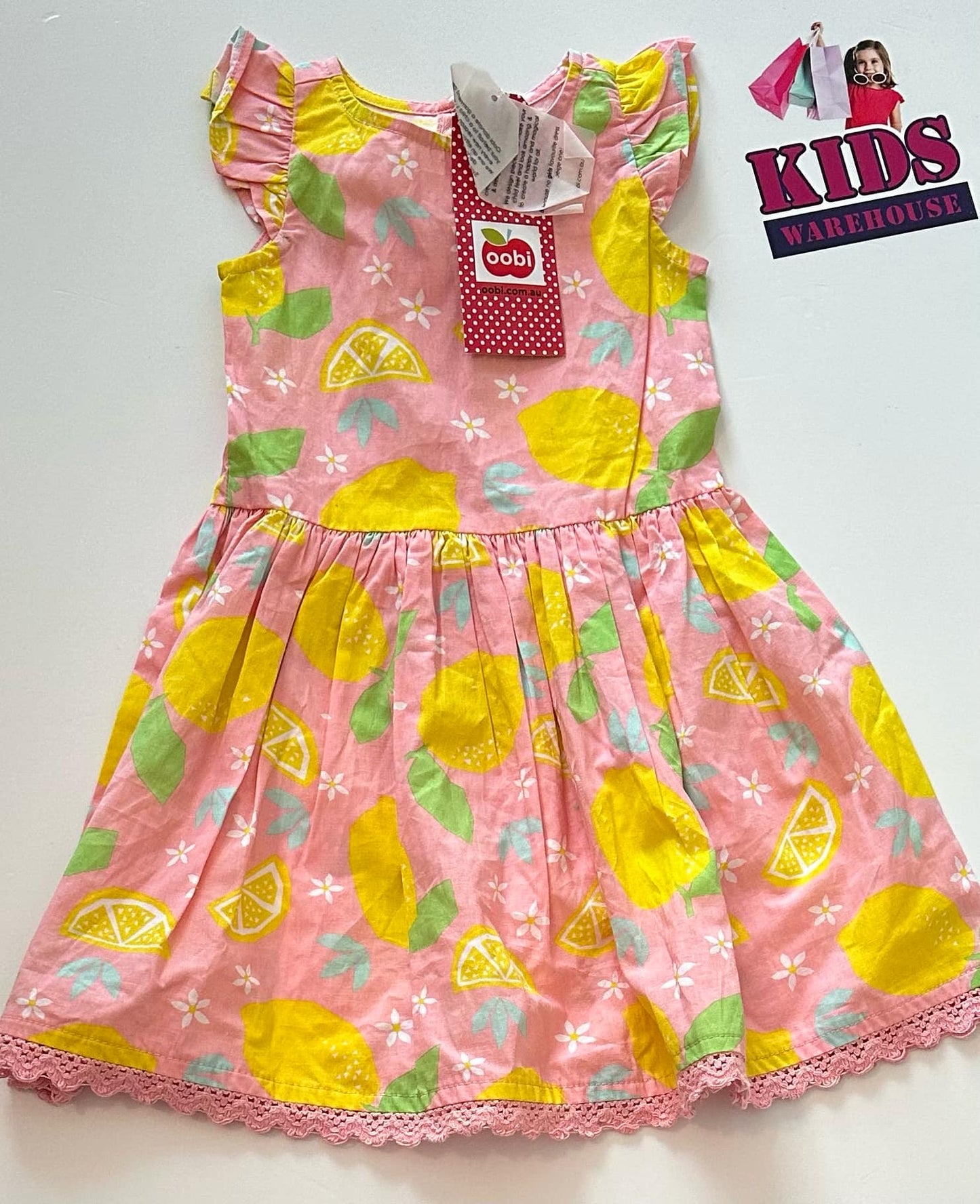 New Oobi Pink Dress With Lemon Pattern Size 2