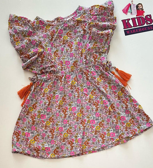 Mango Pink Dress With Flower Pattern Size 3