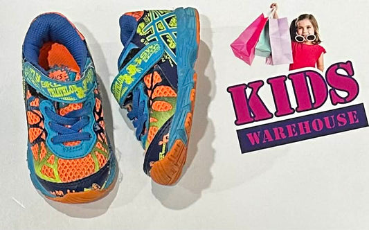 Asics Swim, Bike, Run Orange, Green, Blue Runners Size US4/UK3.5 (Toddler/Child)