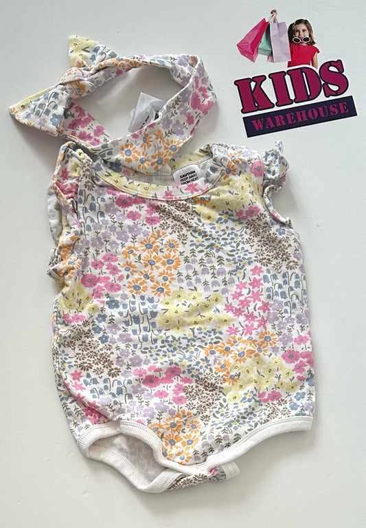 Cotton On White Bodysuit With Flower Pattern Size 00