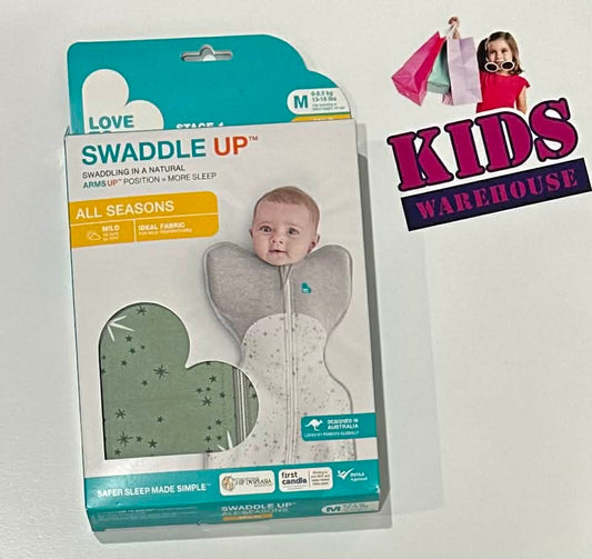 NEW Love To Dream Swaddle Up Arms Up Mint Star Print Size Medium (6-8.5kg) Mild Weather