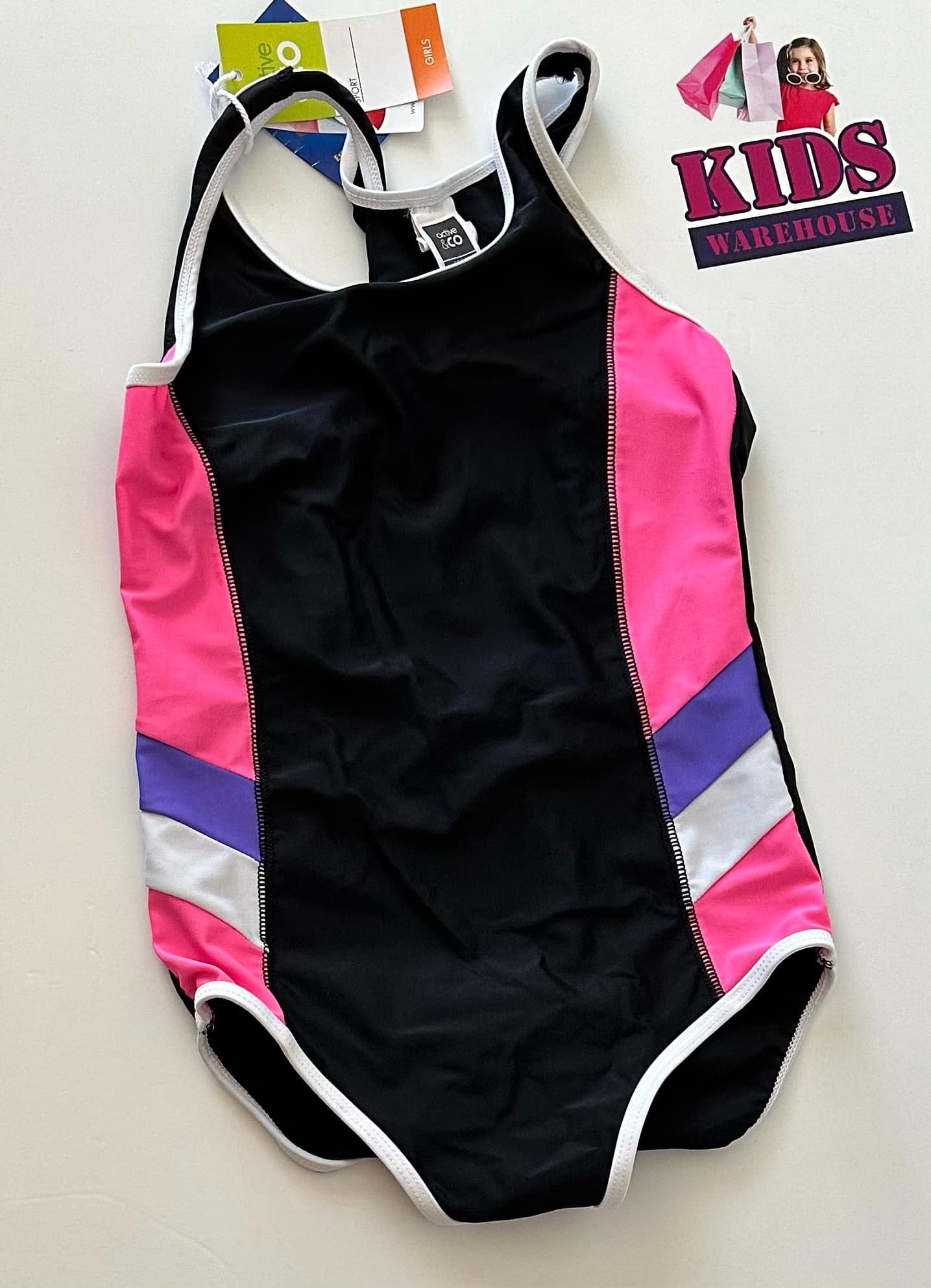 New Active & Co Black & Pink Swimming Bodysuit Size 12