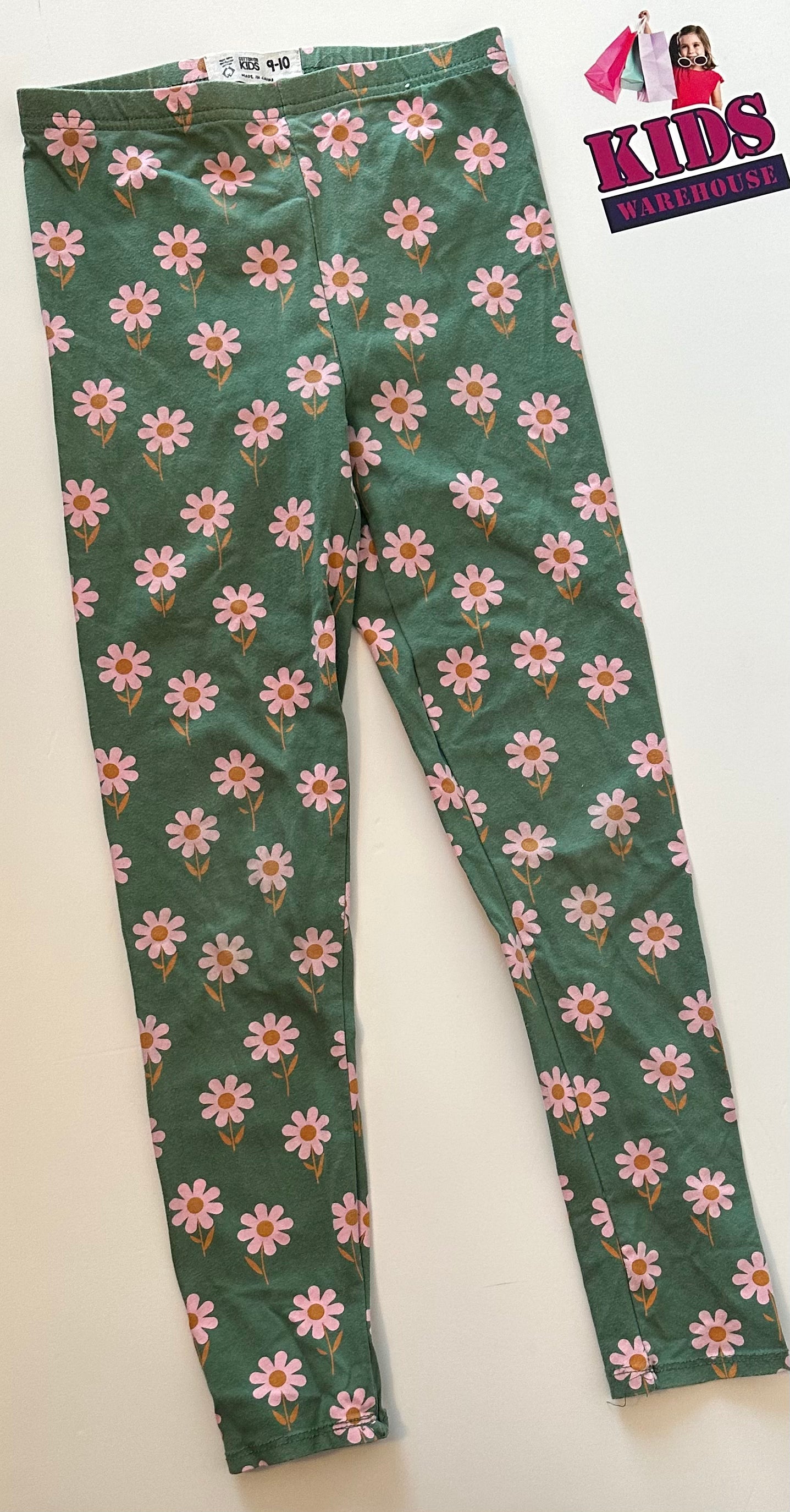 Cotton On Green Flower Print Leggings Size 9
