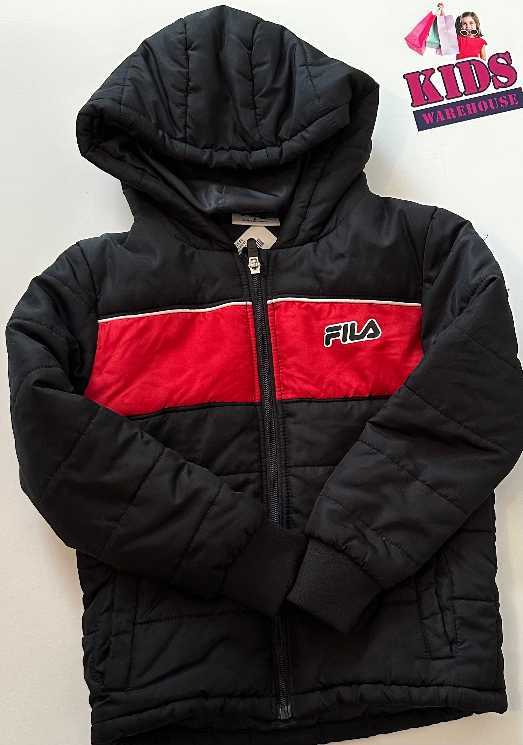 Fila Black Red Puffer Jacket Size 6 Kids Warehouse AU