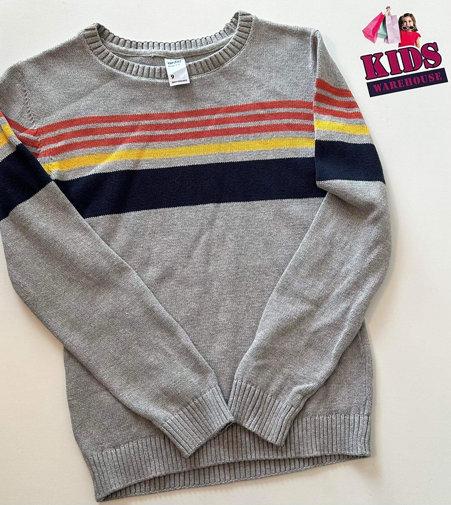 Grey Knit with Stripe Jumper Size 9