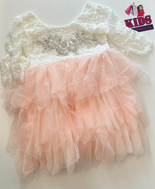 Lace & Peach Tutu Dress Size 8