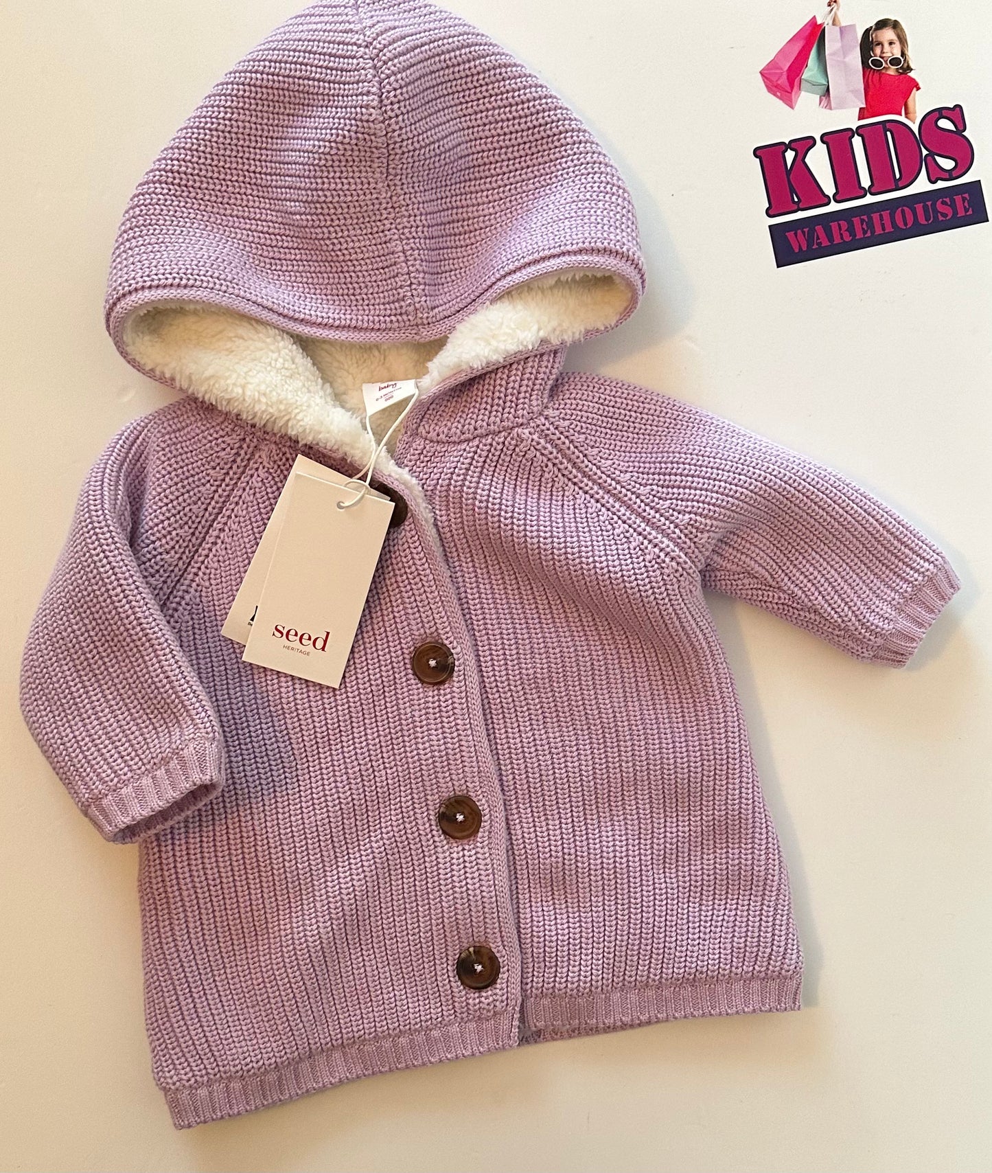 New Seed Purple Knit Sherpa Button Up Jacket Size 000