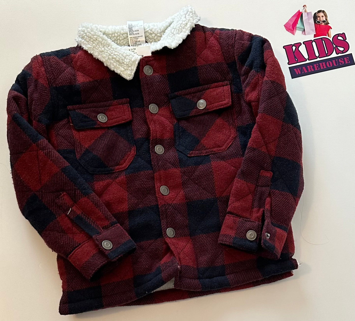 Red Checked Thick Sherpa Jacket Size 4