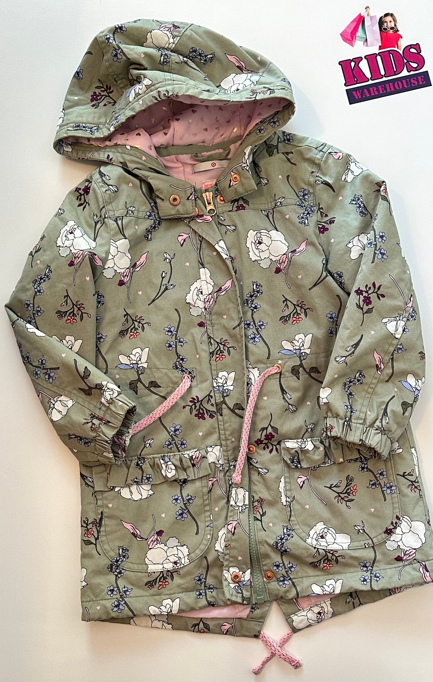 Target Green Floral Puffer Jacket Size 5