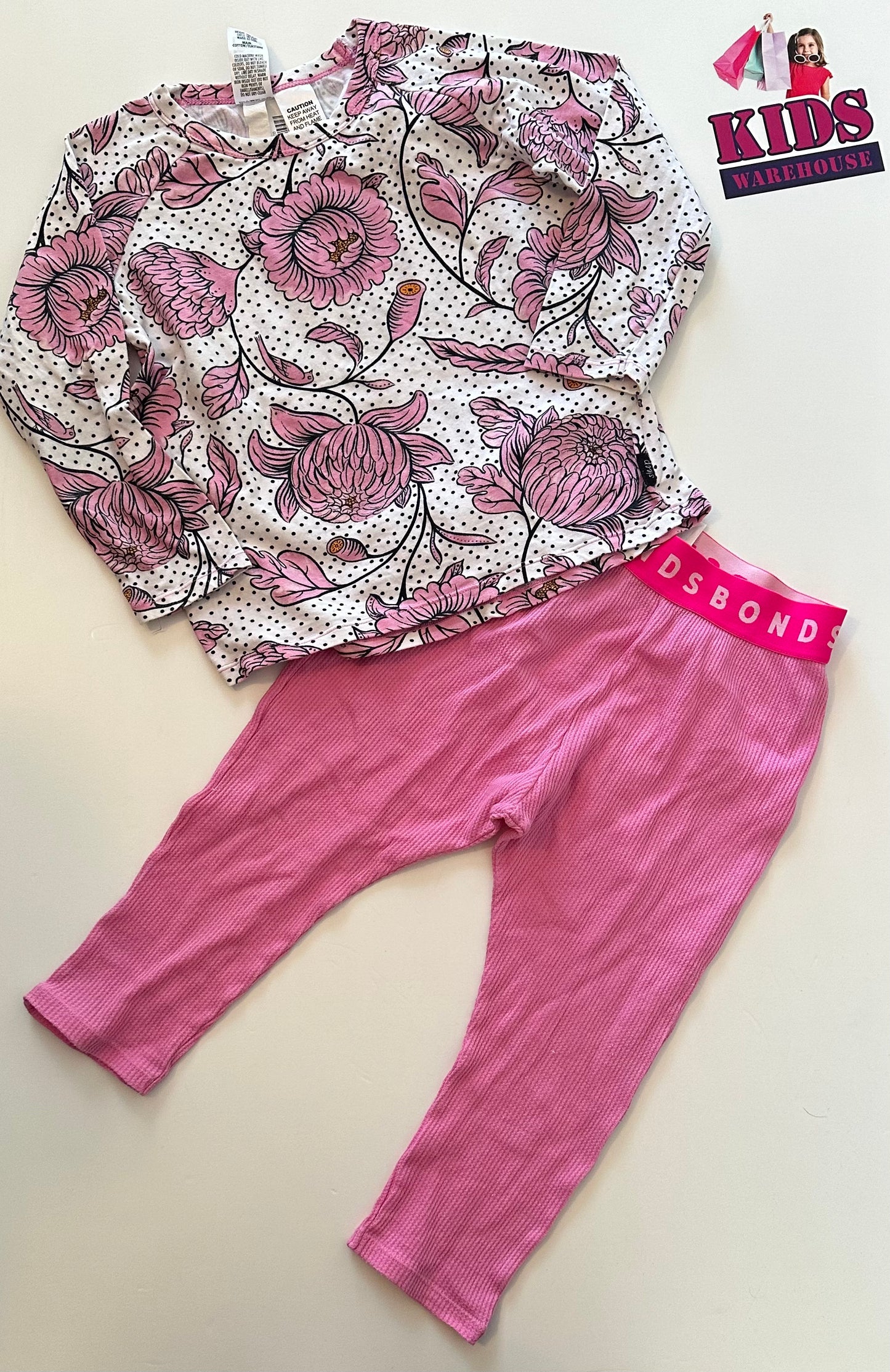Bonds Pink Floral Top & Pants Size 3