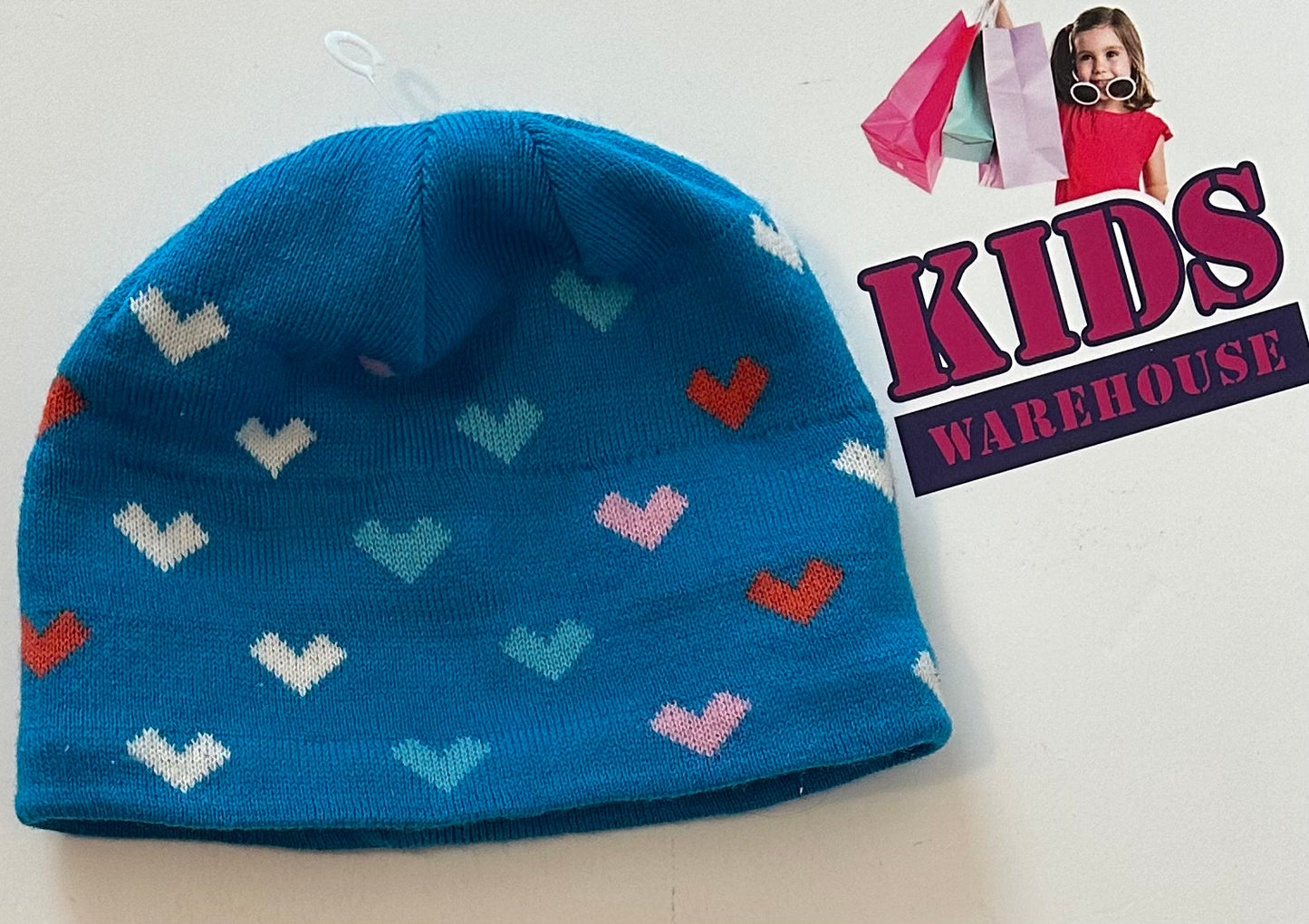 Blue Beanie with Hearts Size Child