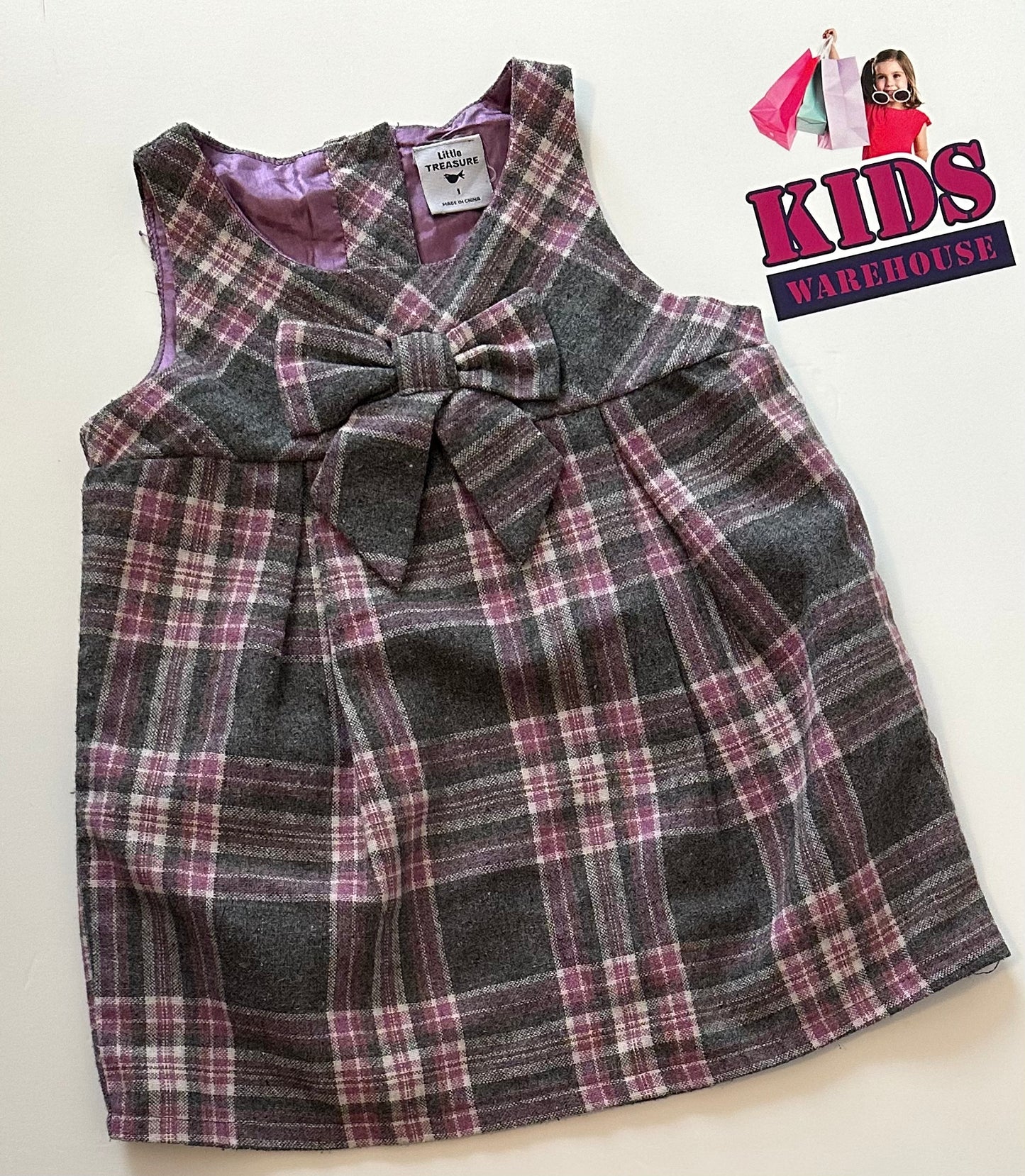 Little Treasure Purple Checked Winter Dress Size 1