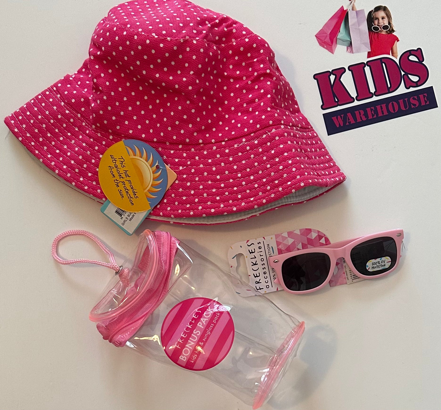 Freckles Pink Kids Hat & Sunglass Pack Kids Warehouse AU