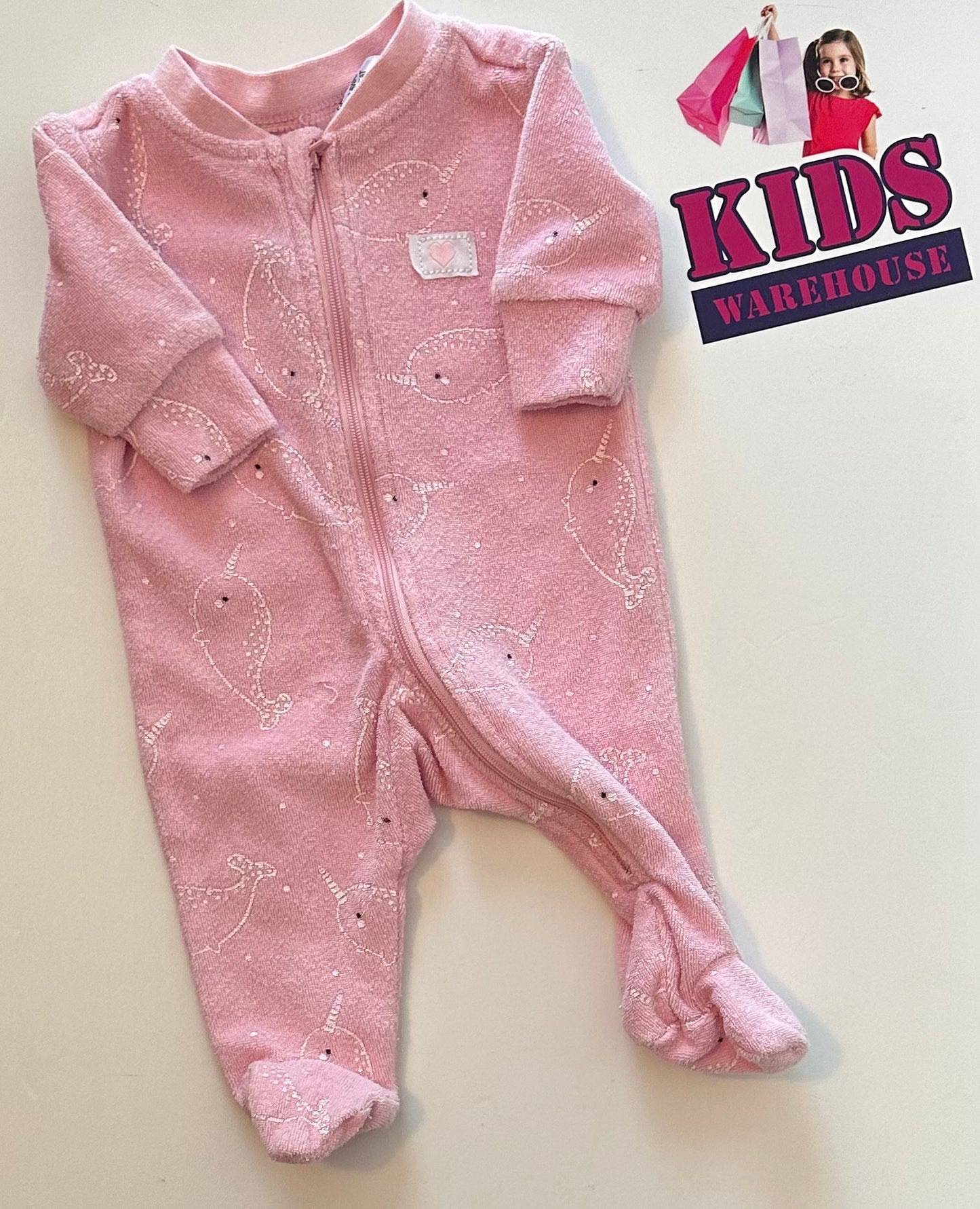 Pink Terry Toweling Whale Print Premmie Jumpsuit Size 00000