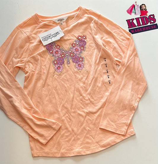 New Pink Butterfly Long Sleeve Top Size 8