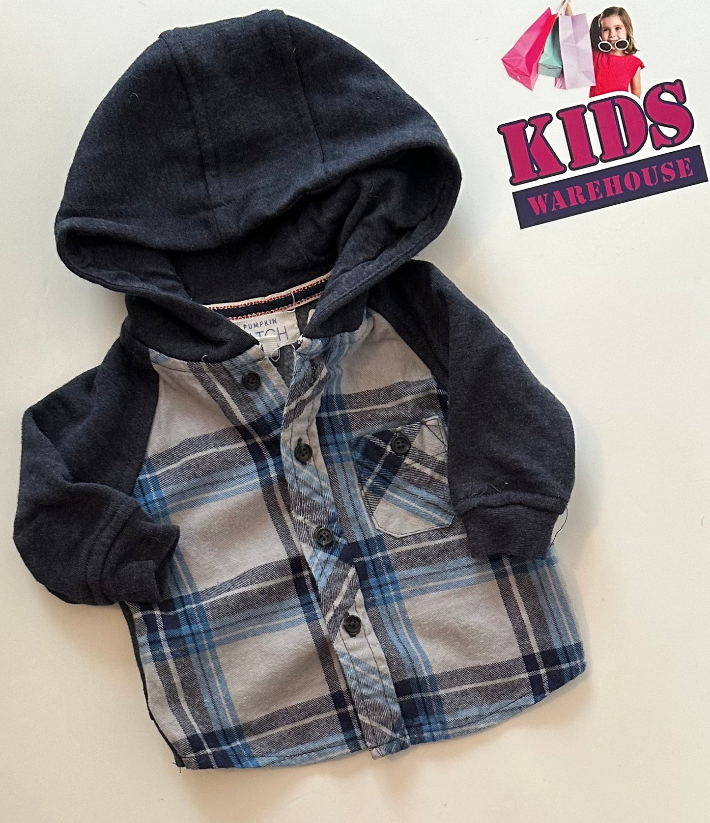 Pumpkin Patch Blue Checked Hooded Shirt Size 000