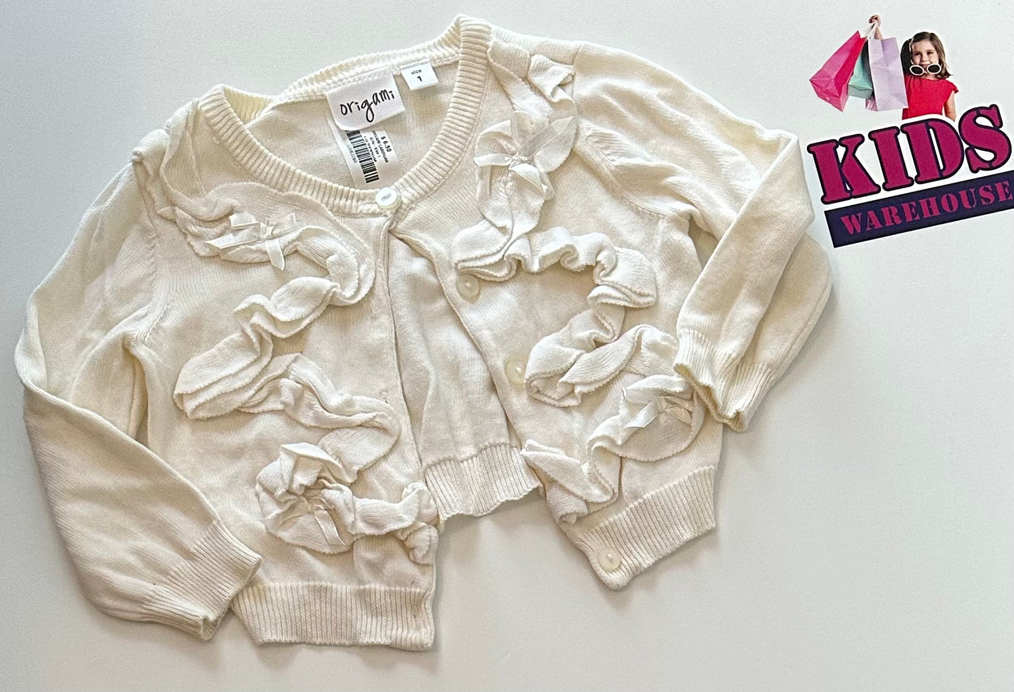 Origami White Ruffle Knit Cardigan Size 1