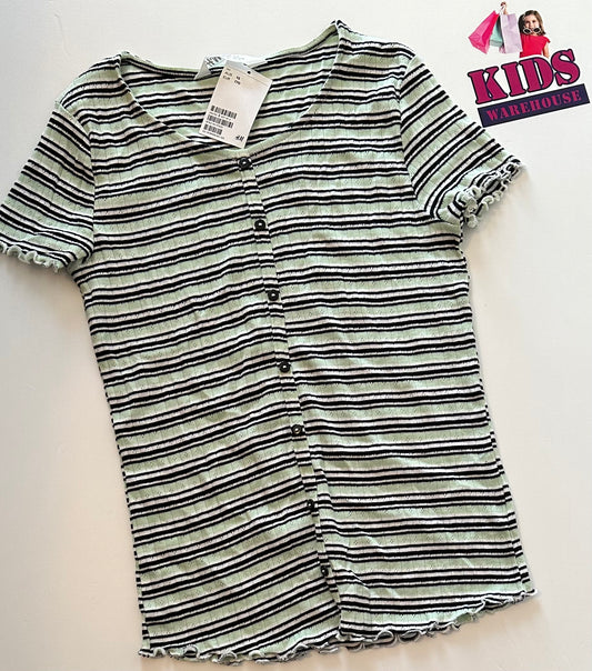 New H&M Green & Black Stripe Top Size 15