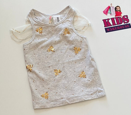 Cotton On Little Princess Gold Glitter Sequin Fairy Wing Top Size 3