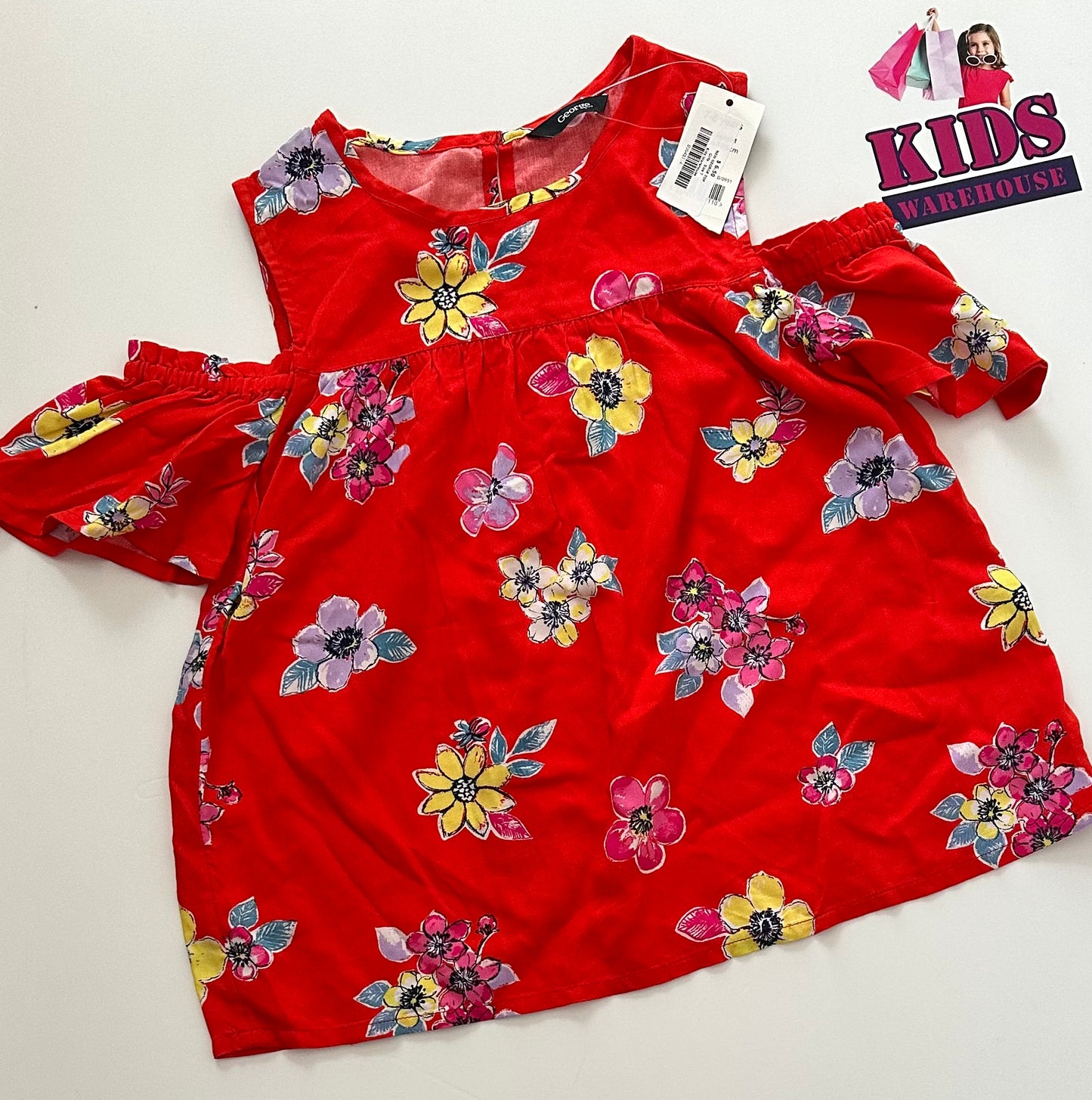 New George Red Floral Top Size 7