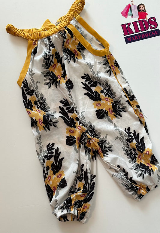 Satin Style Yellow Floral Overalls Size 1