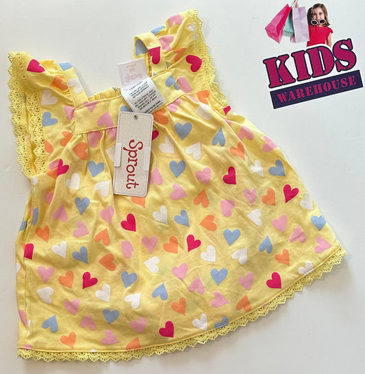 New Sprout Yellow with  Heart Dress & Bloomers Size 000