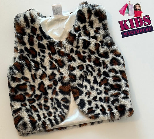 Mini Mango Leopard Fluffy Vest Size 6