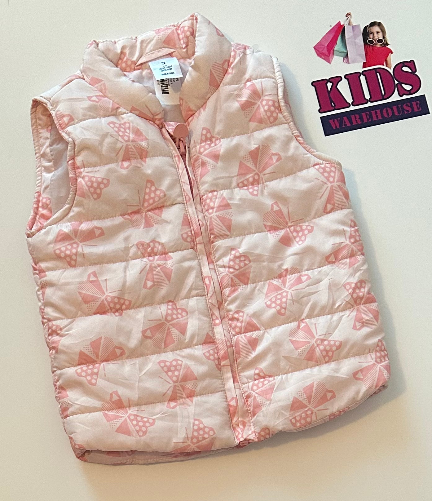Pink Butterfly Puffer Vest Size 3